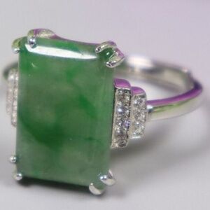 24*10mm Gem/3.25g Cert'd 925S Green Natural A JADE jadeite Adjustable Ring